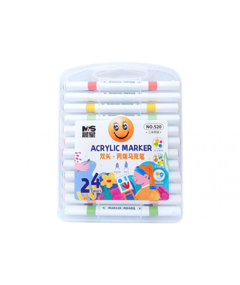 Marker Acrilic cu vârf dublu, 24 culori, cutie plastic, ML49-9